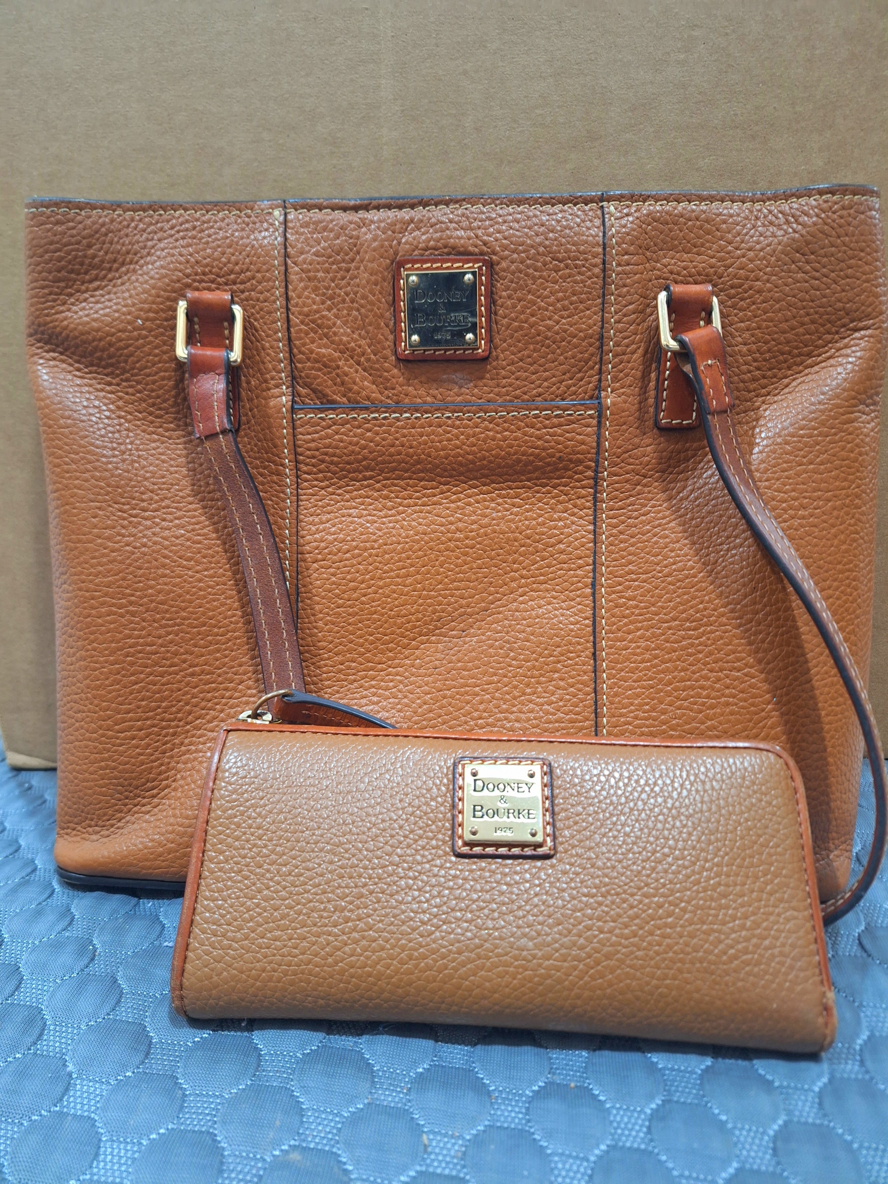 Dooney & Bourke Brown Pebble Leather Tote With Matching Wristlet